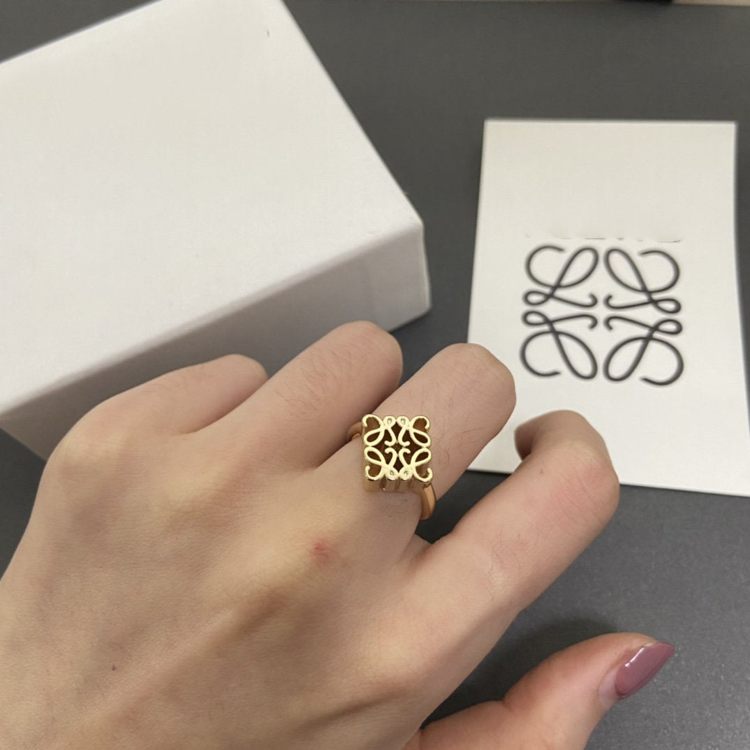 LOEWE ANAGRAM GOLD OPEN RING