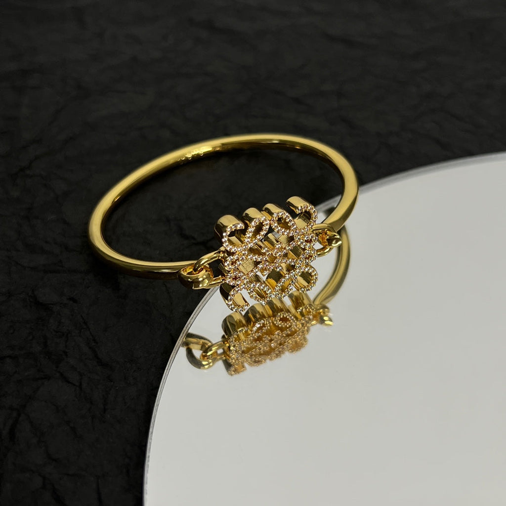 LOEWE PAVED ANAGRAM OPEN GOLD BRACELET