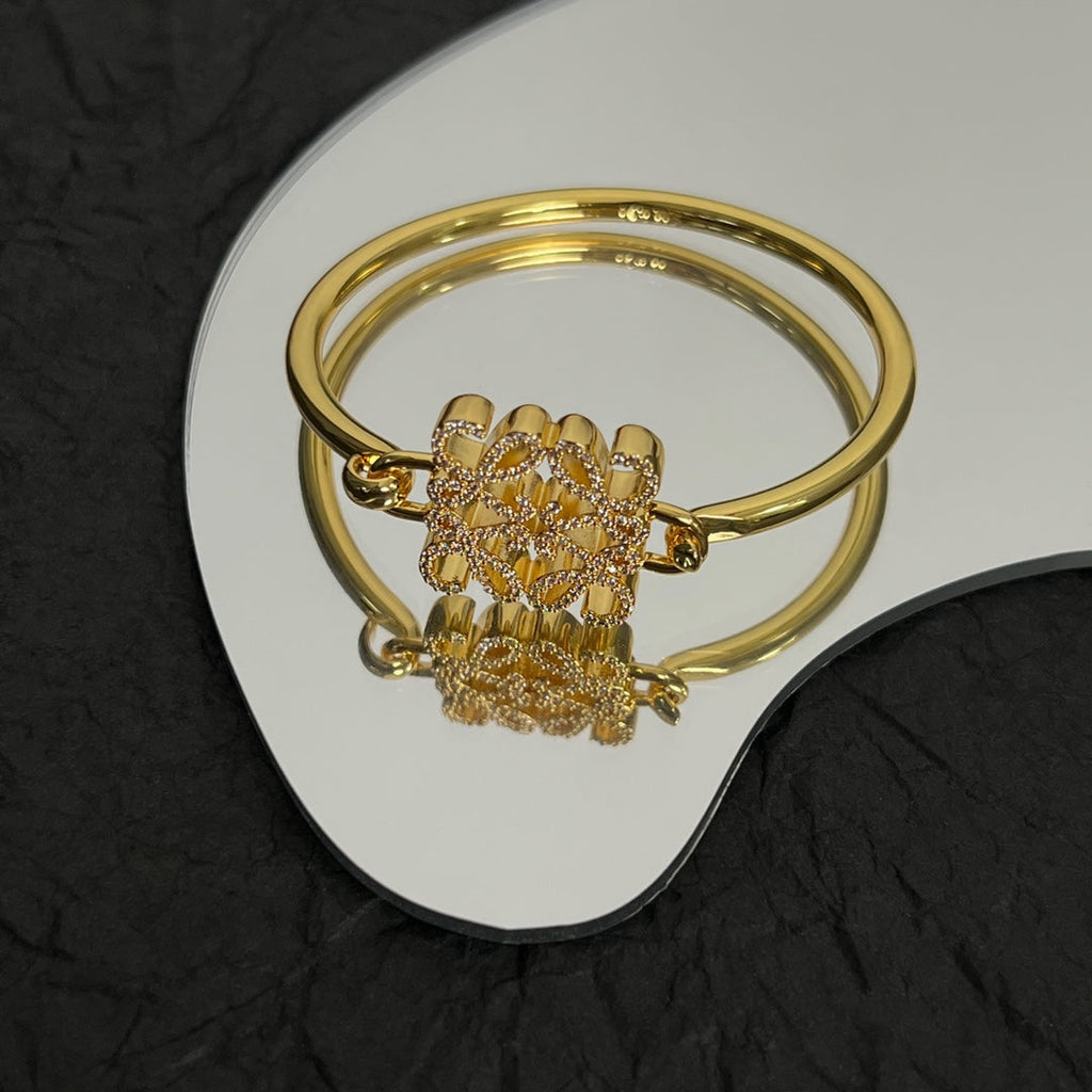 LOEWE PAVED ANAGRAM OPEN GOLD BRACELET