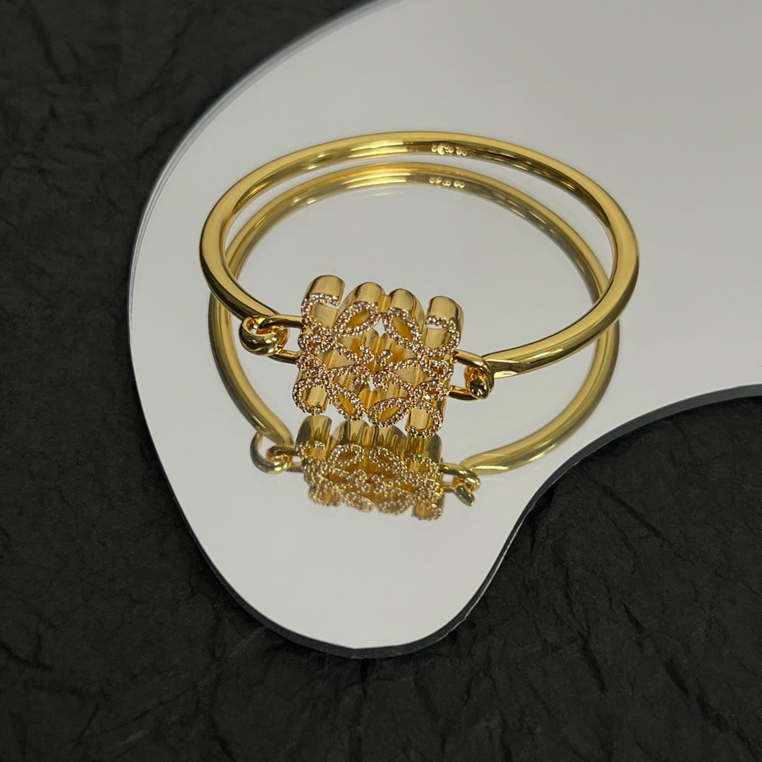 LOEWE PAVED ANAGRAM OPEN GOLD BRACELET