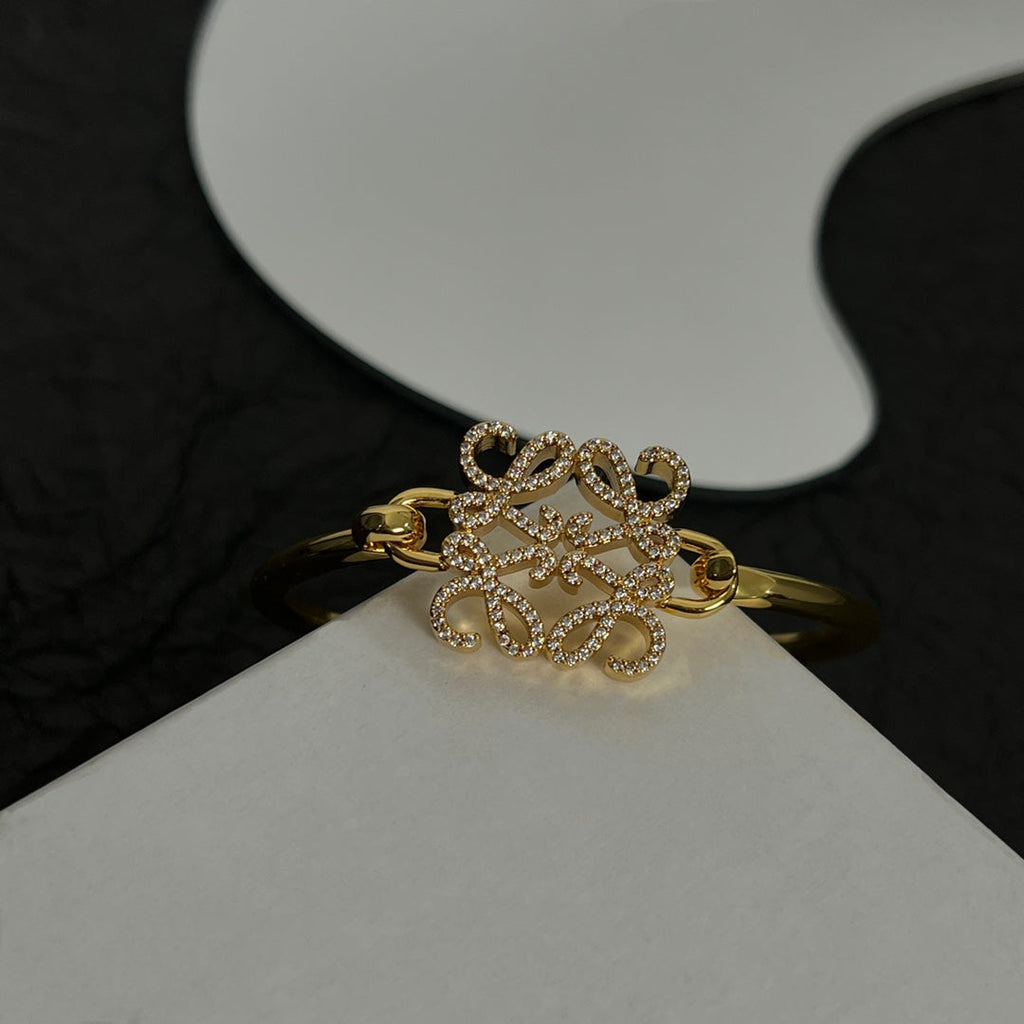 LOEWE PAVED ANAGRAM OPEN GOLD BRACELET