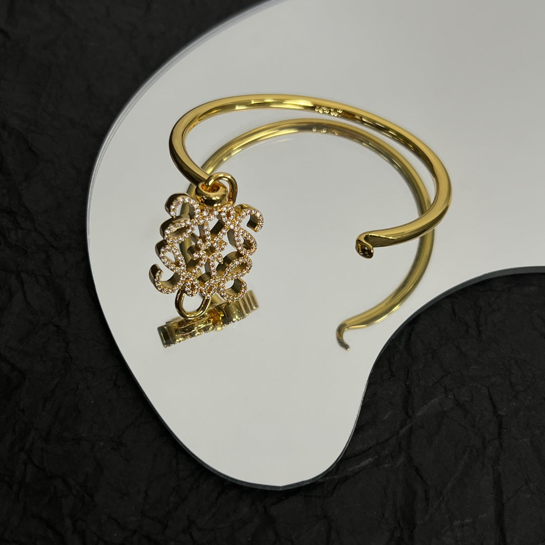 LOEWE PAVED ANAGRAM OPEN GOLD BRACELET