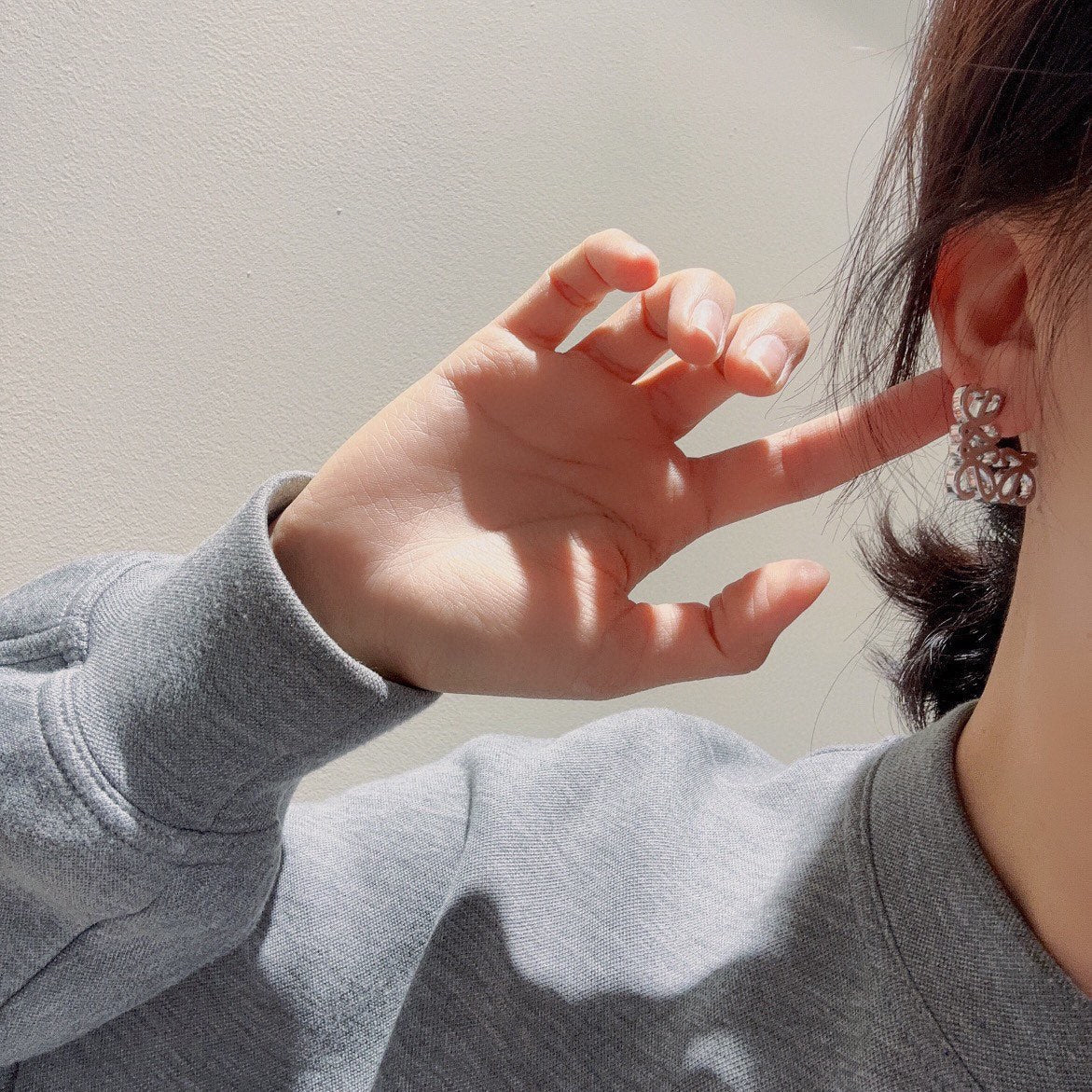 LOEWE PAVED ANAGRAM SILVER EARRINGS