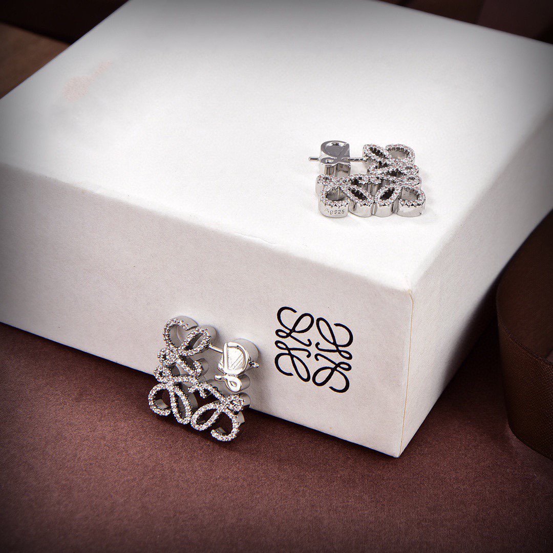 LOEWE PAVED ANAGRAM SILVER EARRINGS