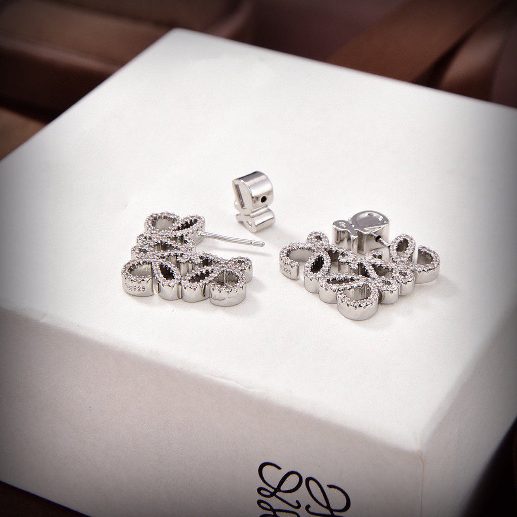 LOEWE PAVED ANAGRAM SILVER EARRINGS
