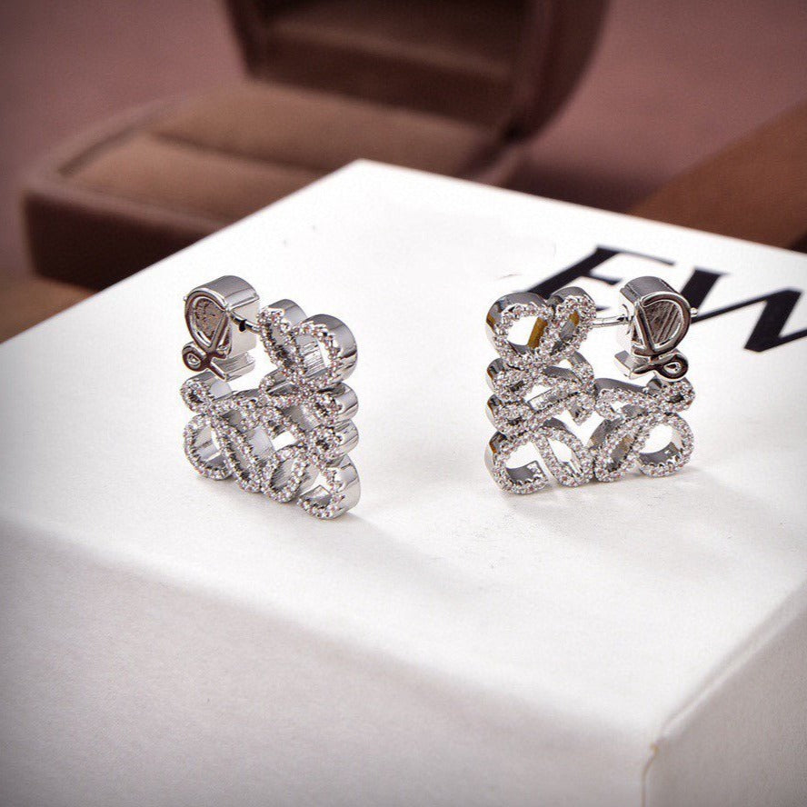 LOEWE PAVED ANAGRAM SILVER EARRINGS