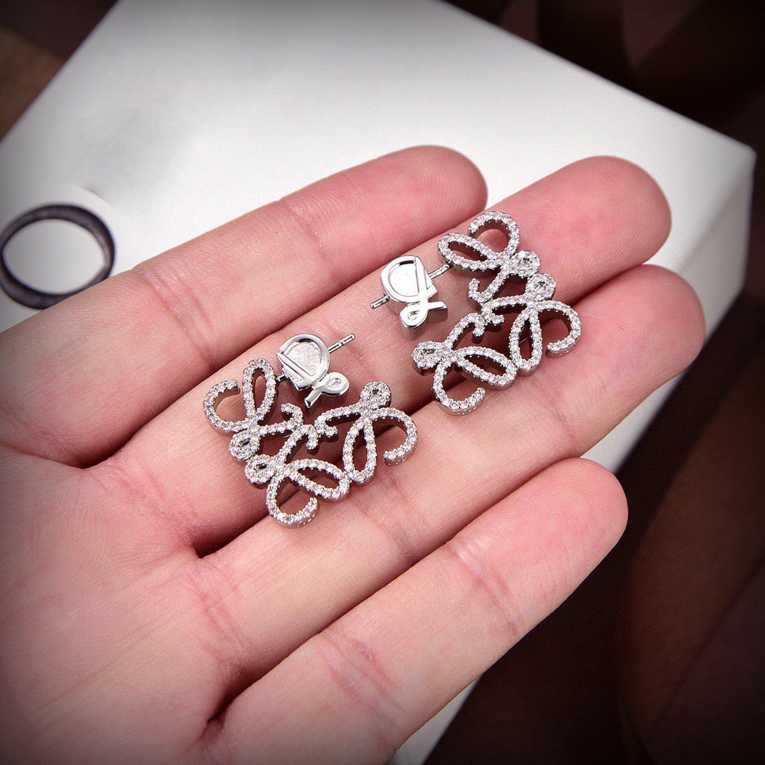 LOEWE PAVED ANAGRAM SILVER EARRINGS
