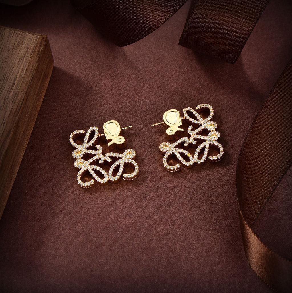 LOEWE PAVED ANAGRAM GOLD EARRINGS
