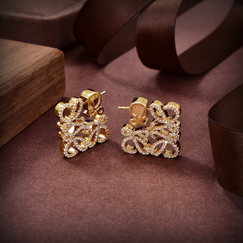 LOEWE PAVED ANAGRAM GOLD EARRINGS