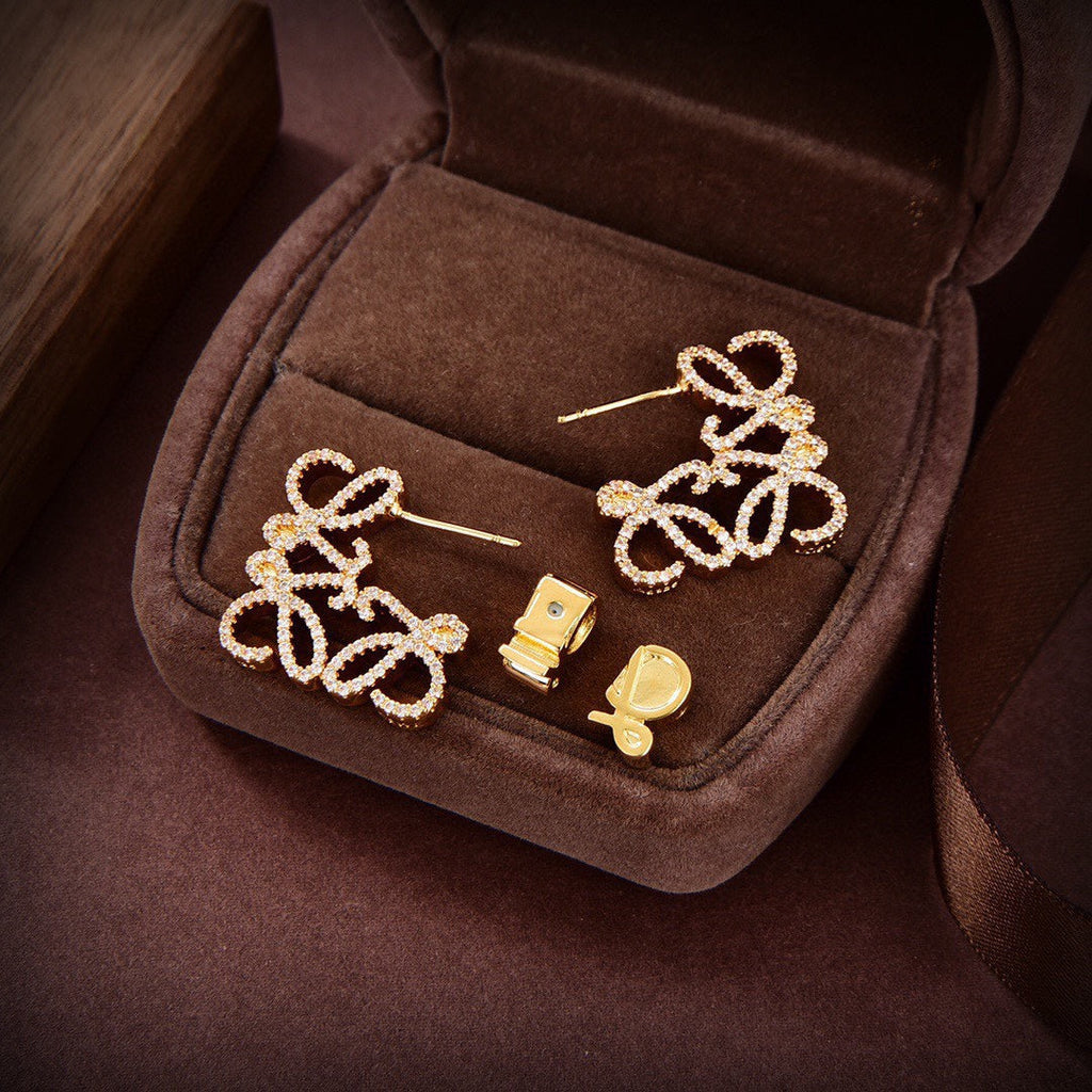 LOEWE PAVED ANAGRAM GOLD EARRINGS