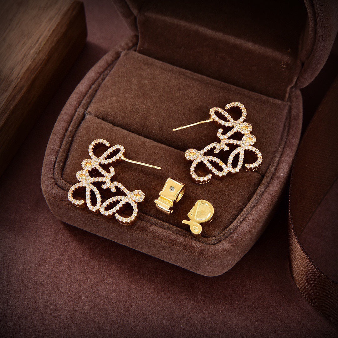 LOEWE PAVED ANAGRAM GOLD EARRINGS