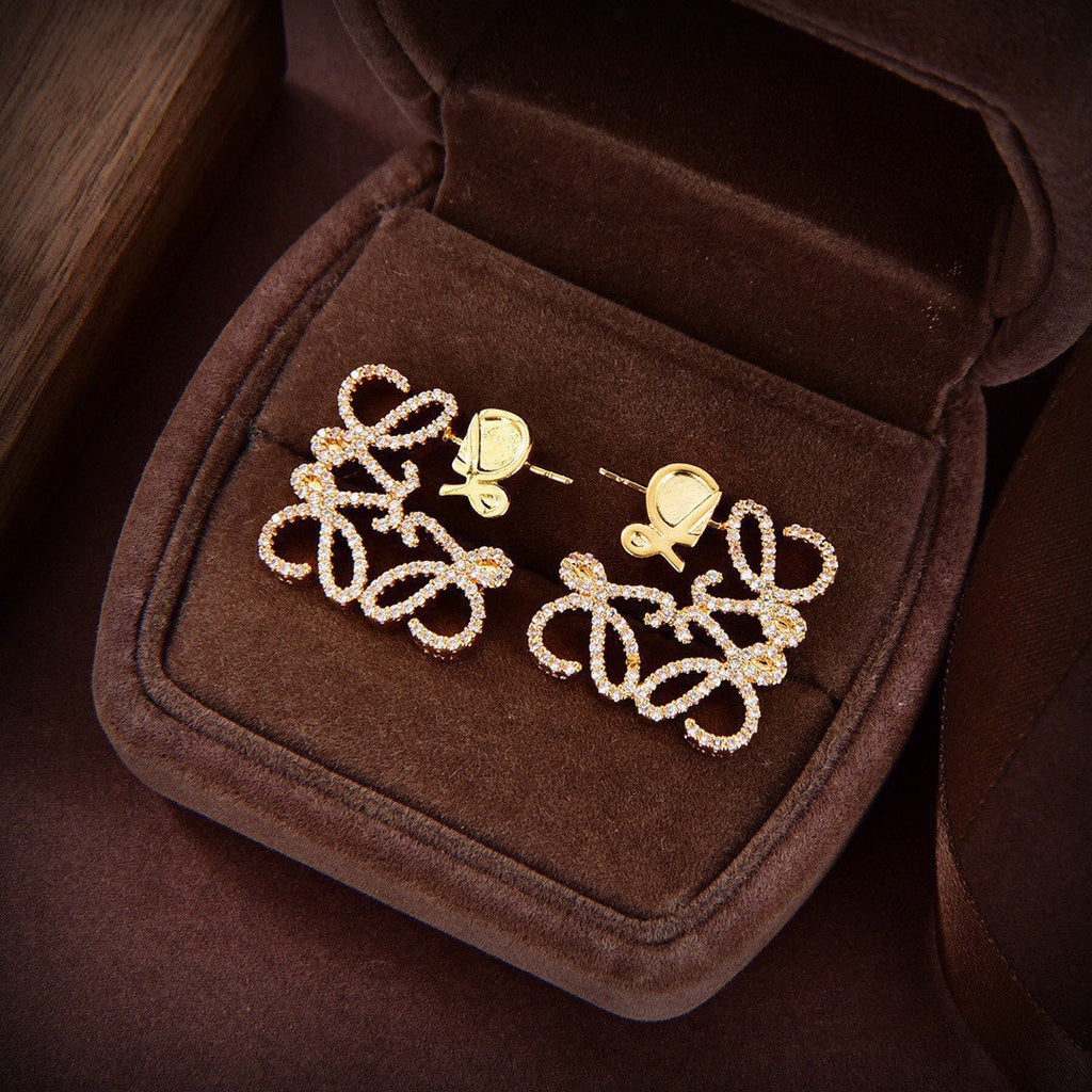 LOEWE PAVED ANAGRAM GOLD EARRINGS