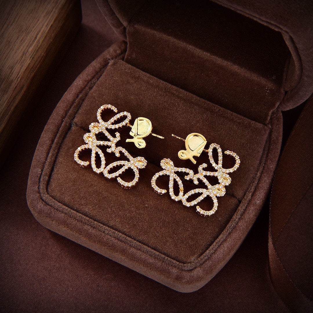 LOEWE PAVED ANAGRAM GOLD EARRINGS