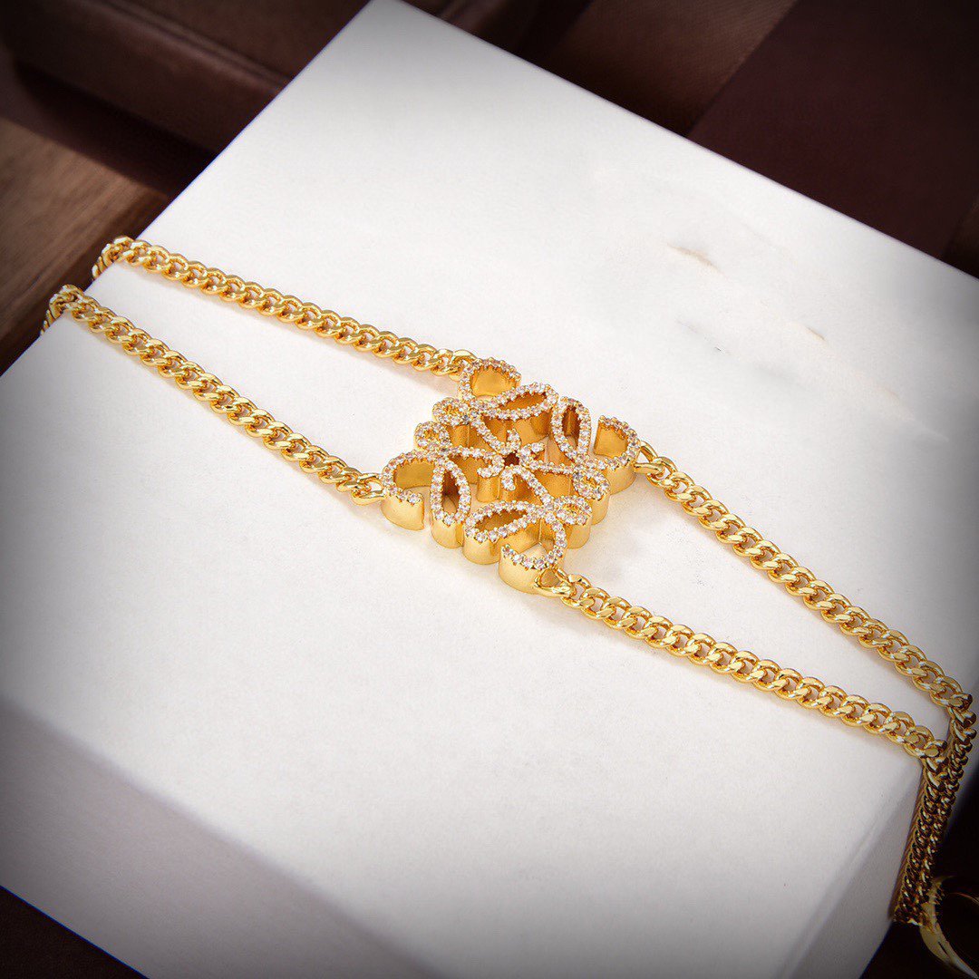 LOEWE PAVED ANAGRAM DOUBLE CHAIN GOLD BRACELET
