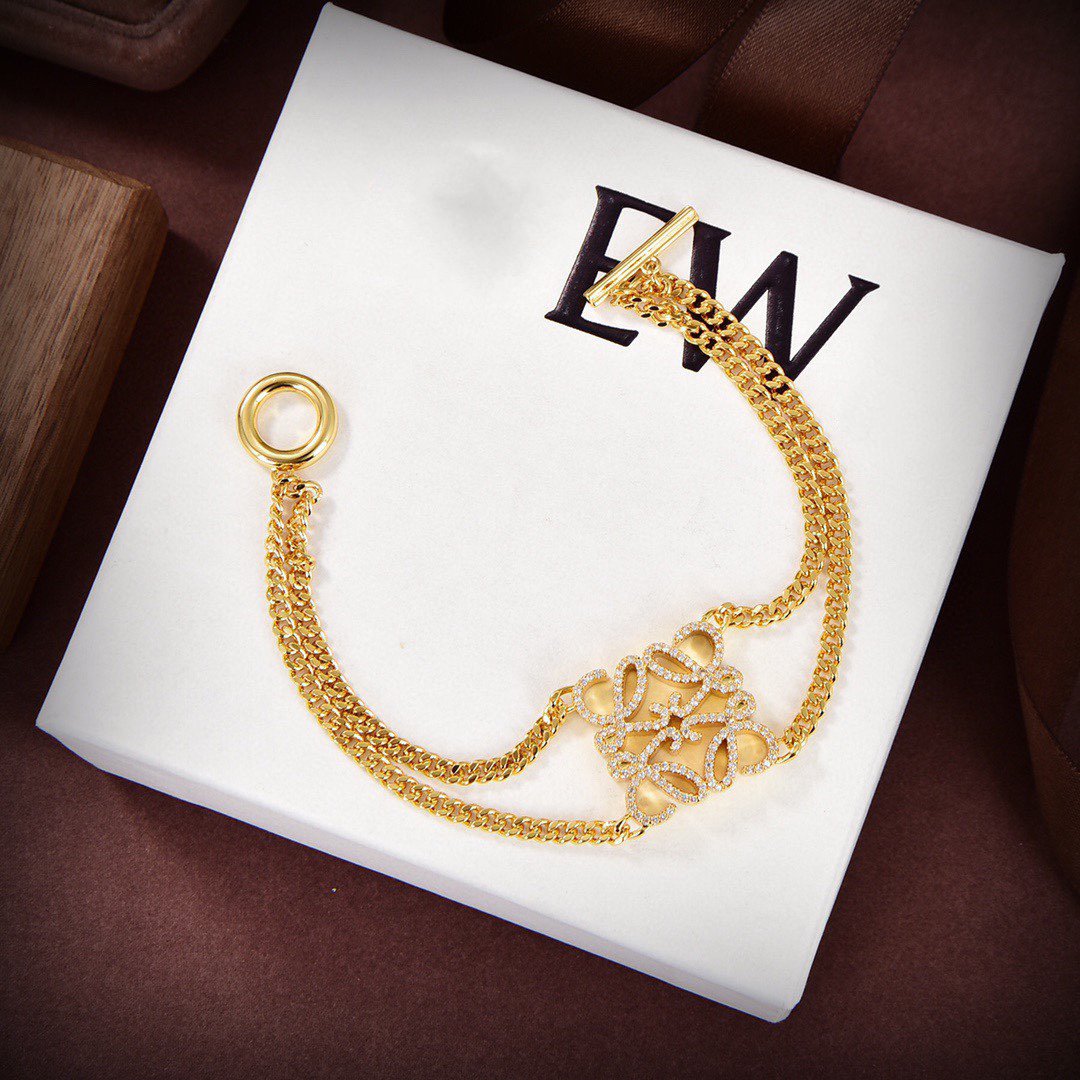 LOEWE PAVED ANAGRAM DOUBLE CHAIN GOLD BRACELET