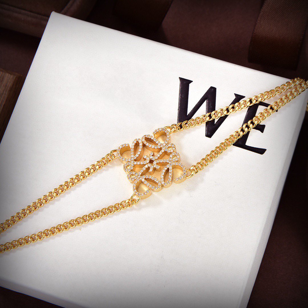 LOEWE PAVED ANAGRAM DOUBLE CHAIN GOLD BRACELET