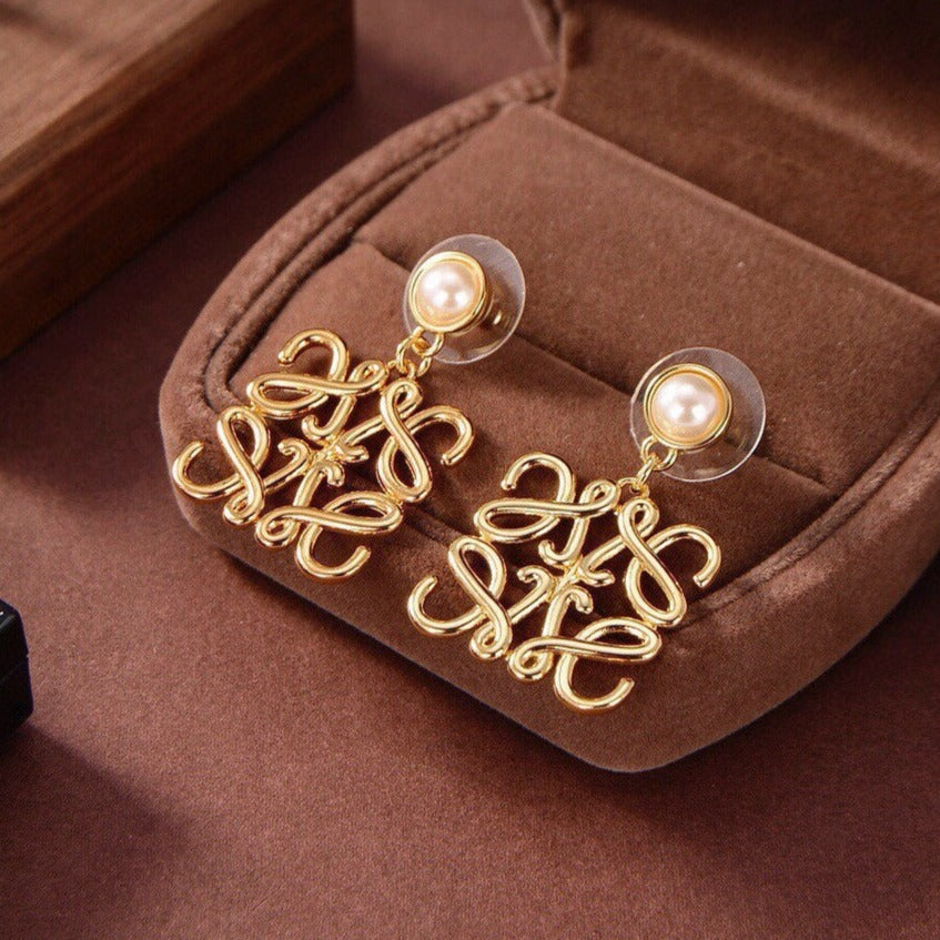 LOEWE LARGE ANAGRAM MOP GOLD EARRINGS