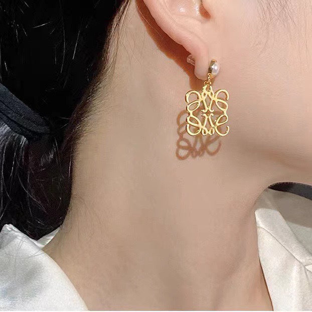 LOEWE LARGE ANAGRAM MOP GOLD EARRINGS