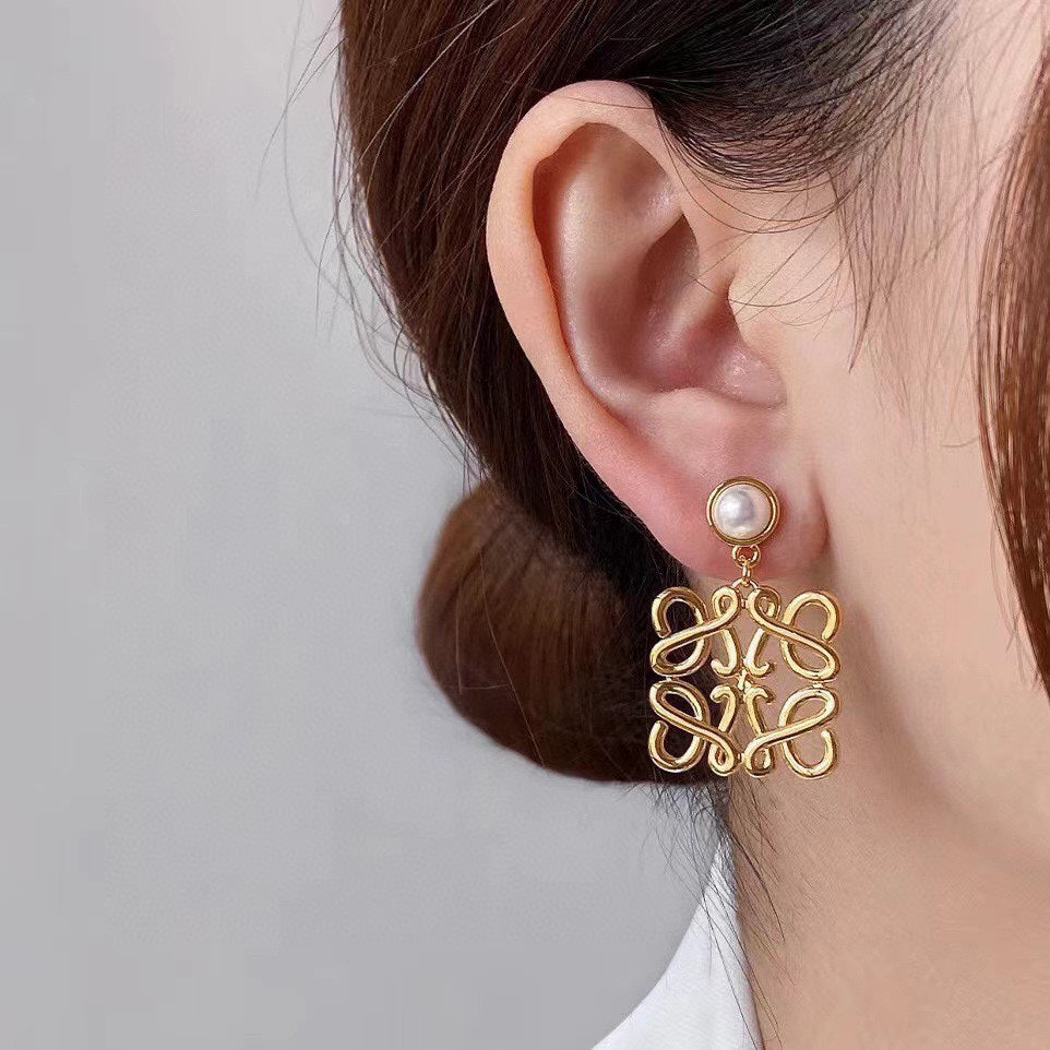 LOEWE LARGE ANAGRAM MOP GOLD EARRINGS