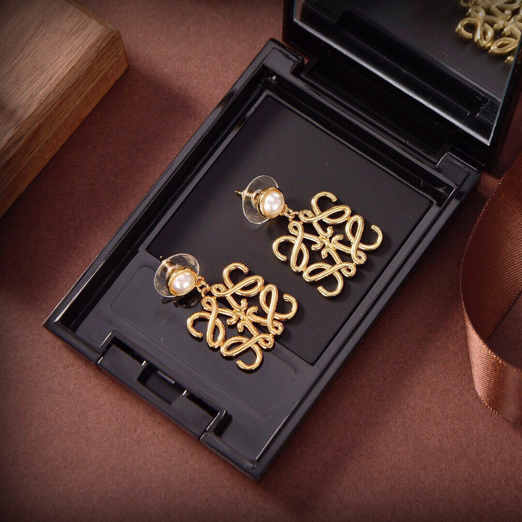 LOEWE LARGE ANAGRAM MOP GOLD EARRINGS
