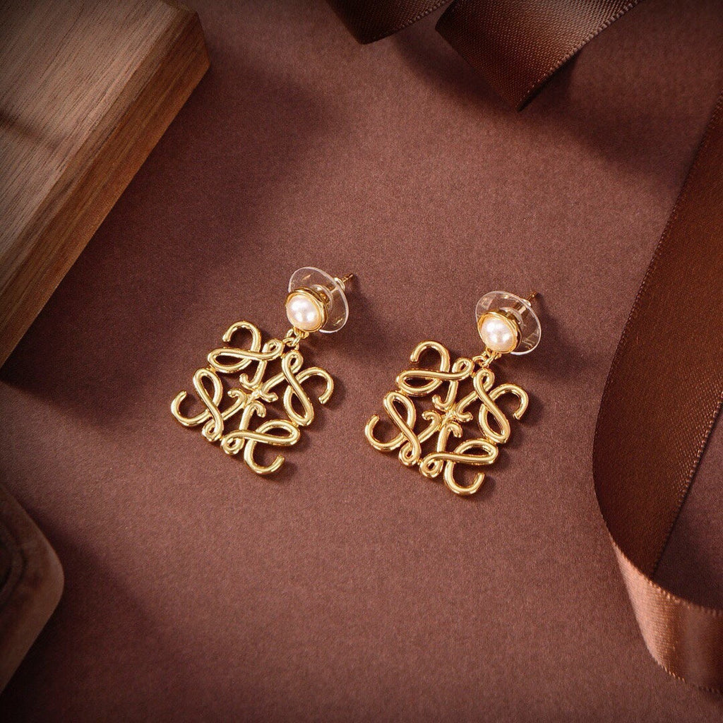 LOEWE LARGE ANAGRAM MOP GOLD EARRINGS