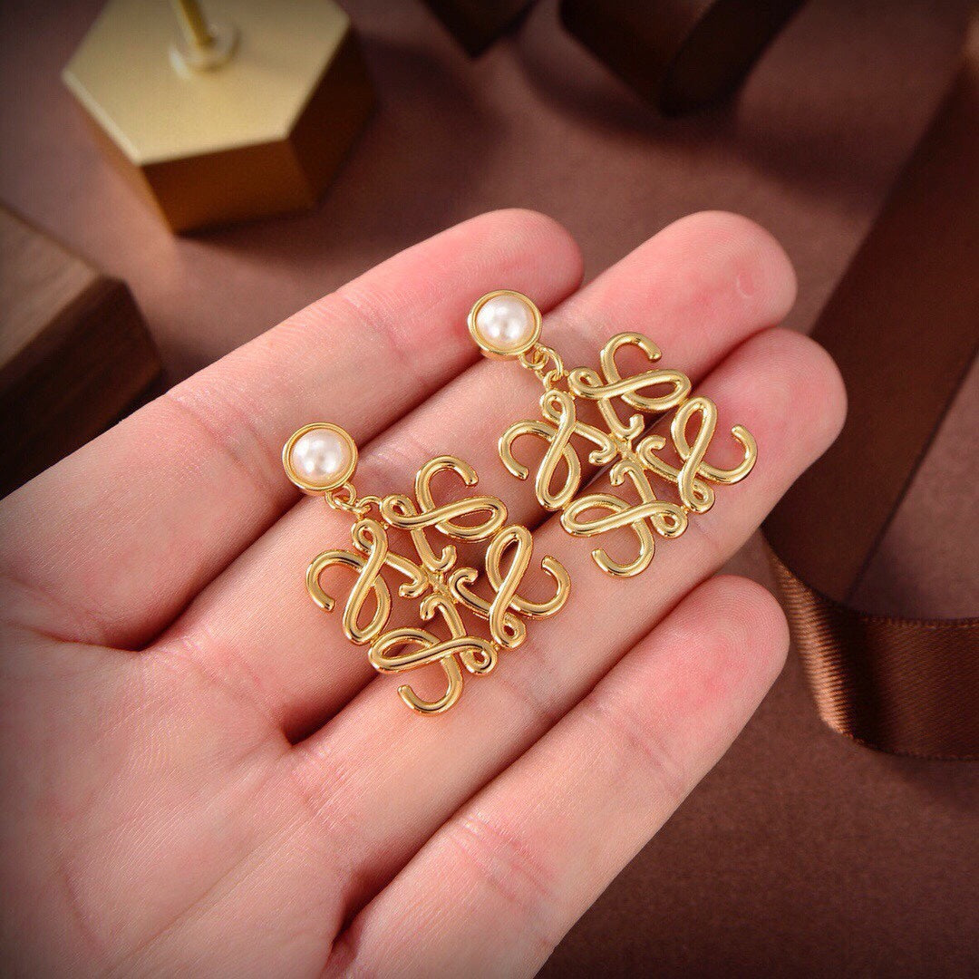 LOEWE LARGE ANAGRAM MOP GOLD EARRINGS