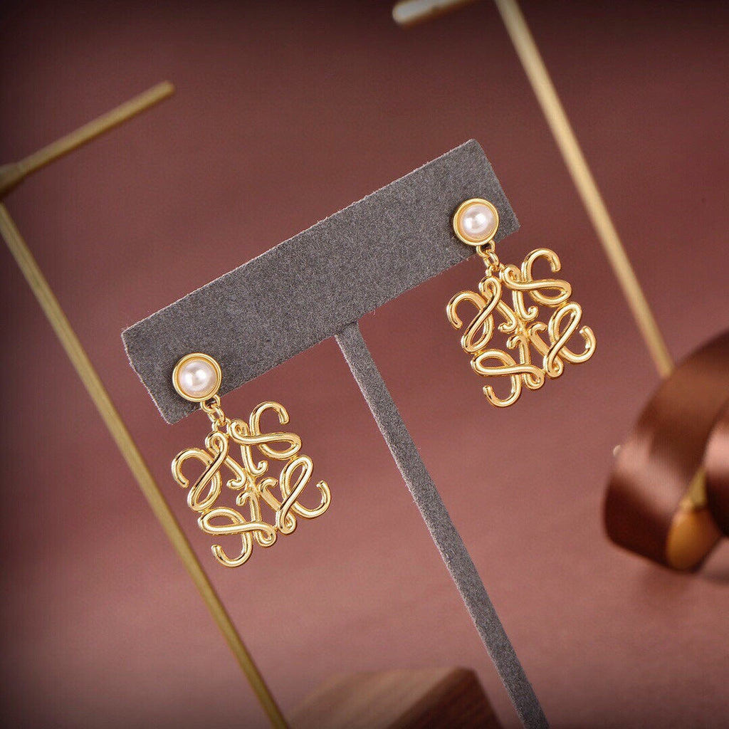 LOEWE LARGE ANAGRAM MOP GOLD EARRINGS