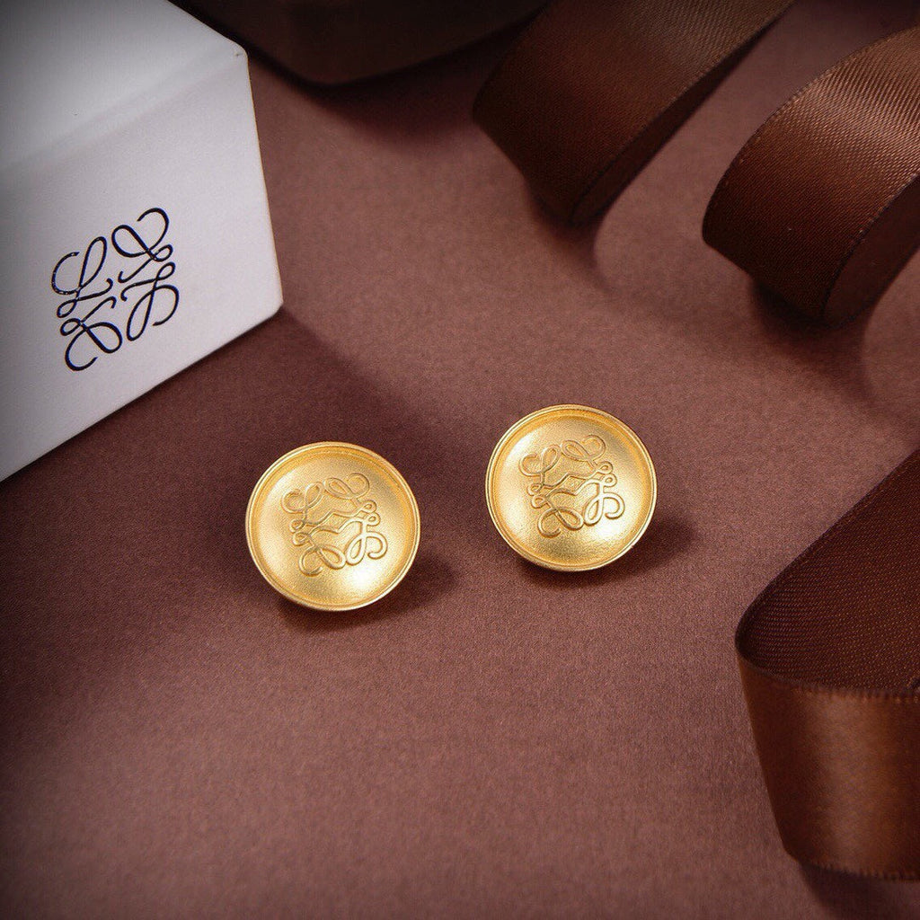 LOEWE CIRCLE ANAGRAM GOLD STUD EARRINGS