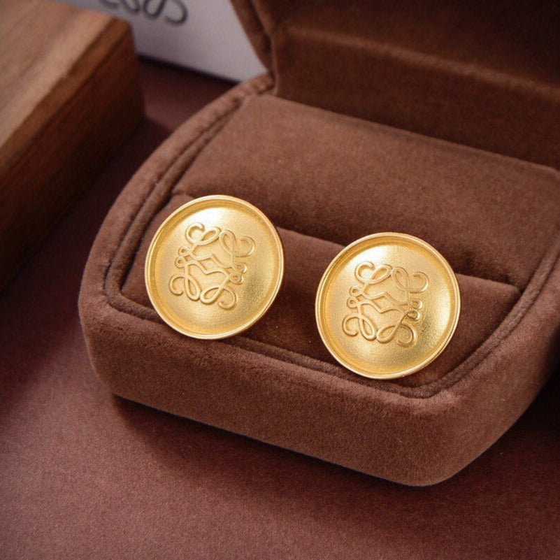 LOEWE CIRCLE ANAGRAM GOLD STUD EARRINGS