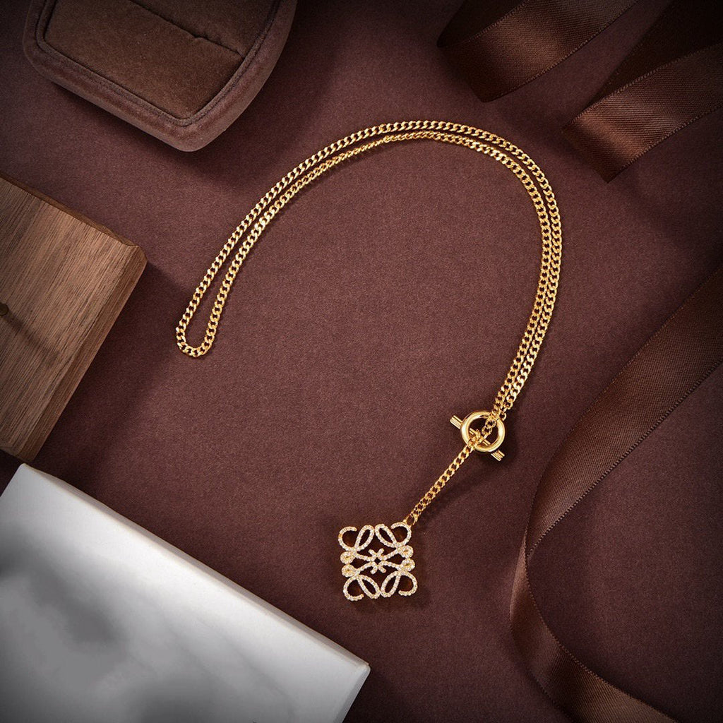 LOEWE PAVED ANAGRAM HOOP T-BAR GOLD NECKLACE