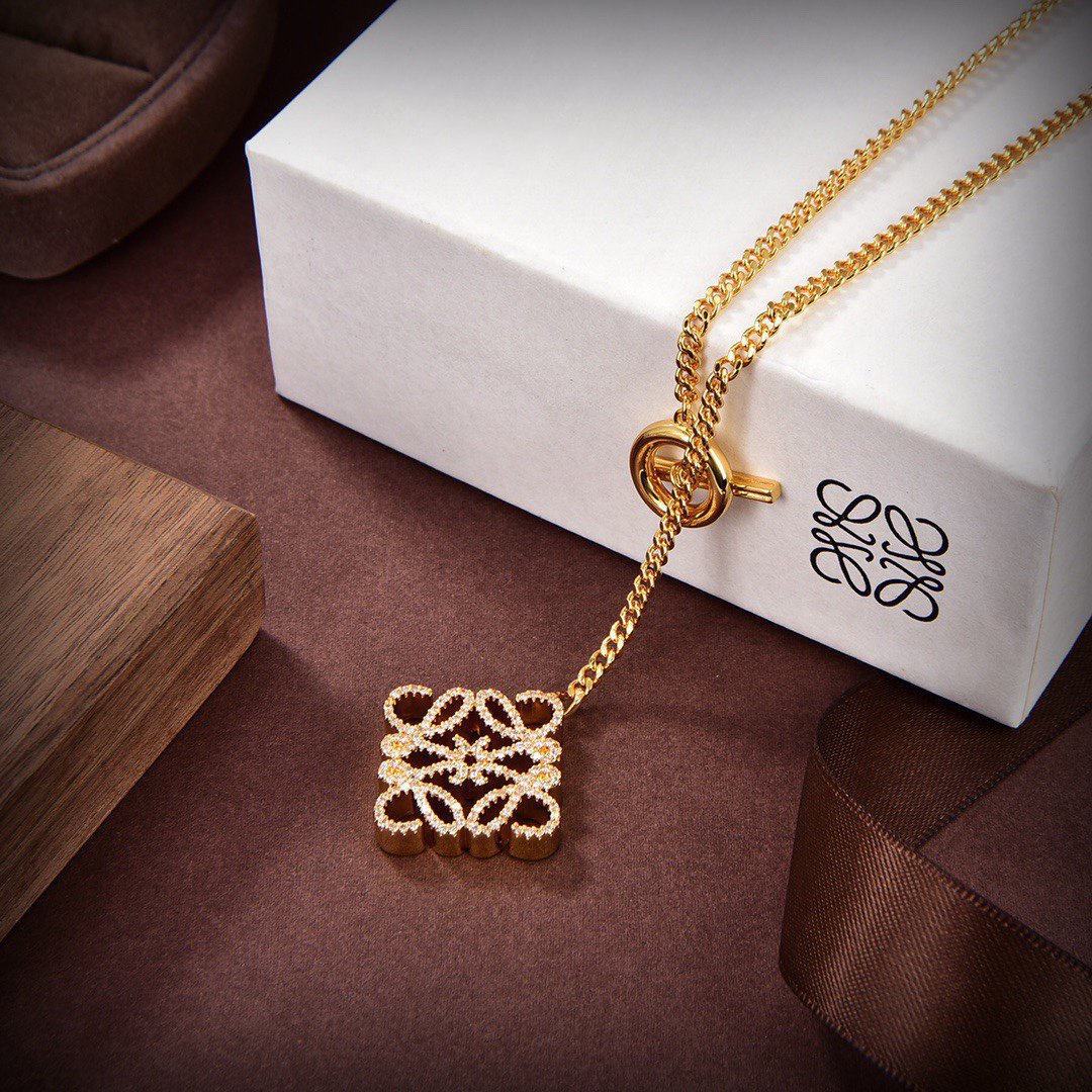 LOEWE PAVED ANAGRAM HOOP T-BAR GOLD NECKLACE