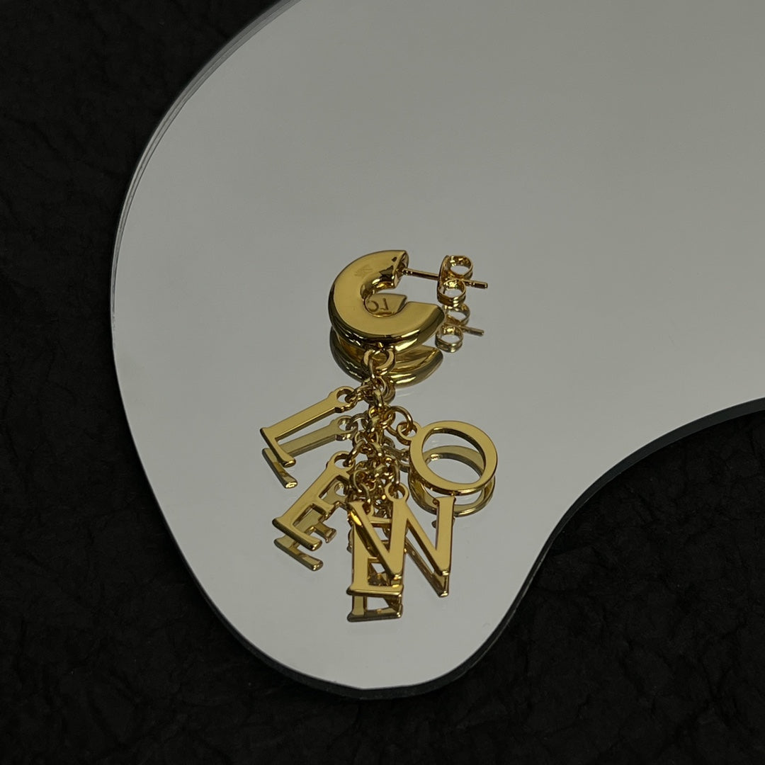 LOEWE LOEW LOGO GOLD DROP EARRINGS