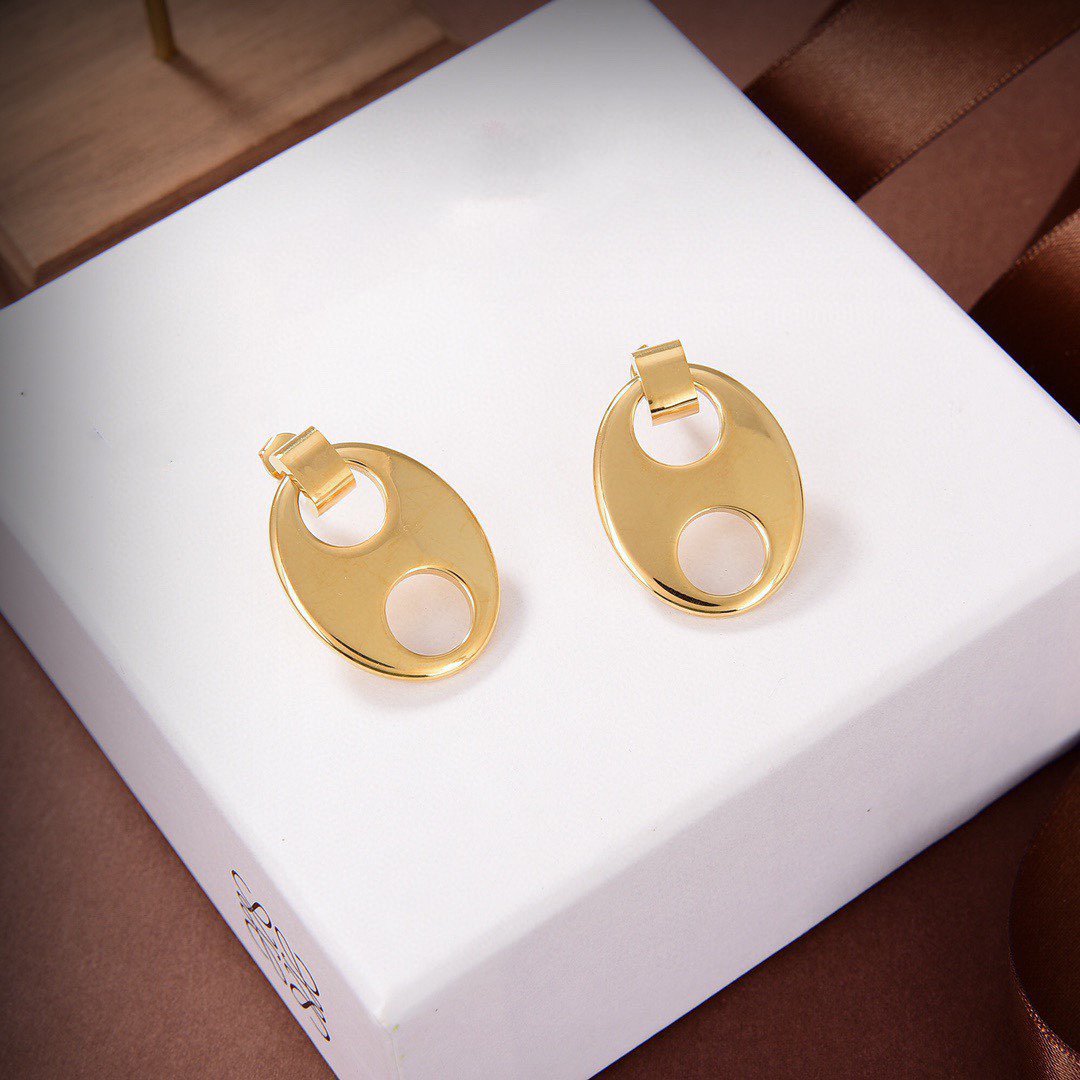 LOEWE OVAL TAG GOLD EARRINGS