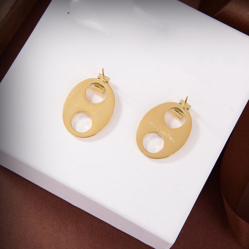 LOEWE OVAL TAG GOLD EARRINGS