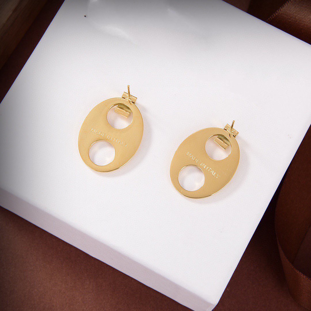 LOEWE OVAL TAG GOLD EARRINGS