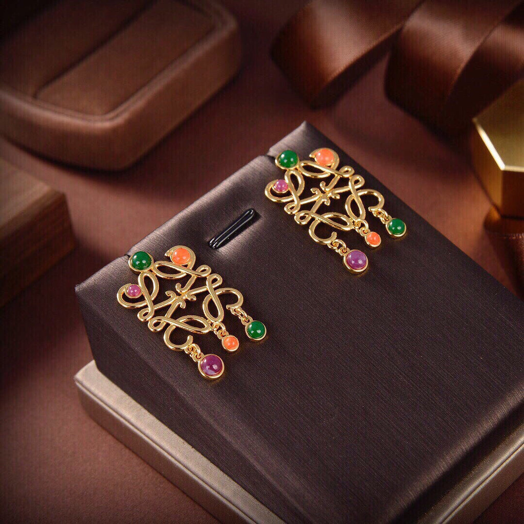 LOEWE ANAGRAM MULTICOLOR GOLD LARGE EARRINGS
