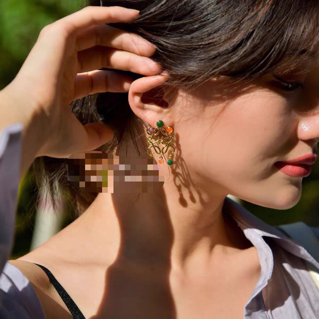 LOEWE ANAGRAM MULTICOLOR GOLD LARGE EARRINGS