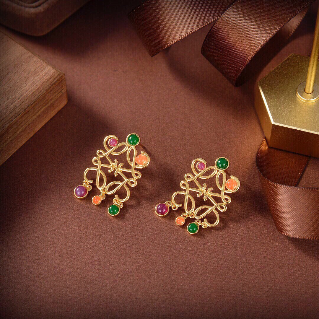 LOEWE ANAGRAM MULTICOLOR GOLD LARGE EARRINGS