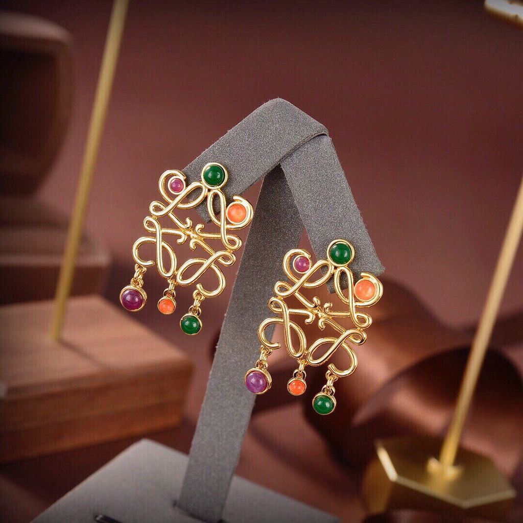 LOEWE ANAGRAM MULTICOLOR GOLD LARGE EARRINGS