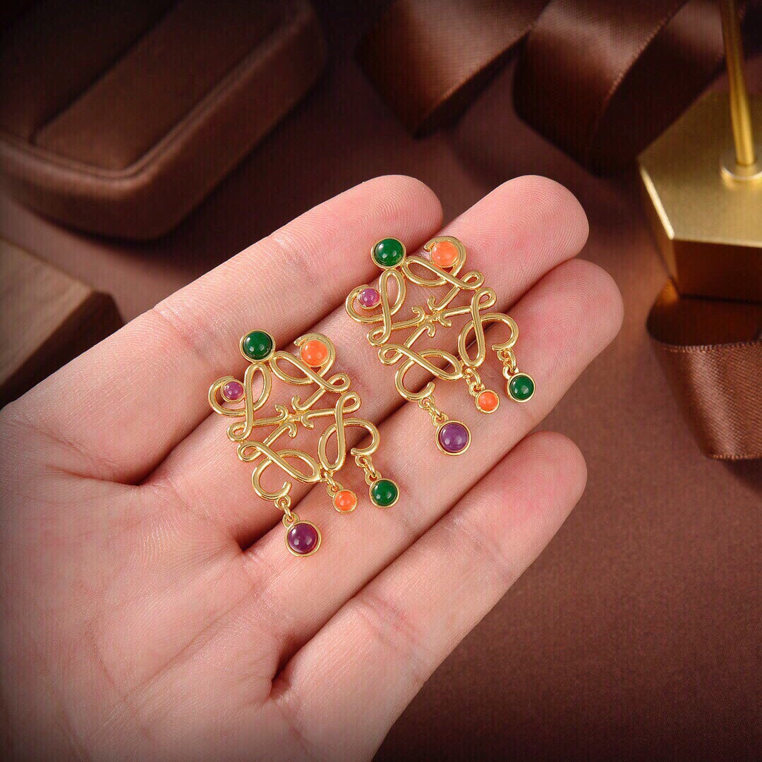 LOEWE ANAGRAM MULTICOLOR GOLD LARGE EARRINGS