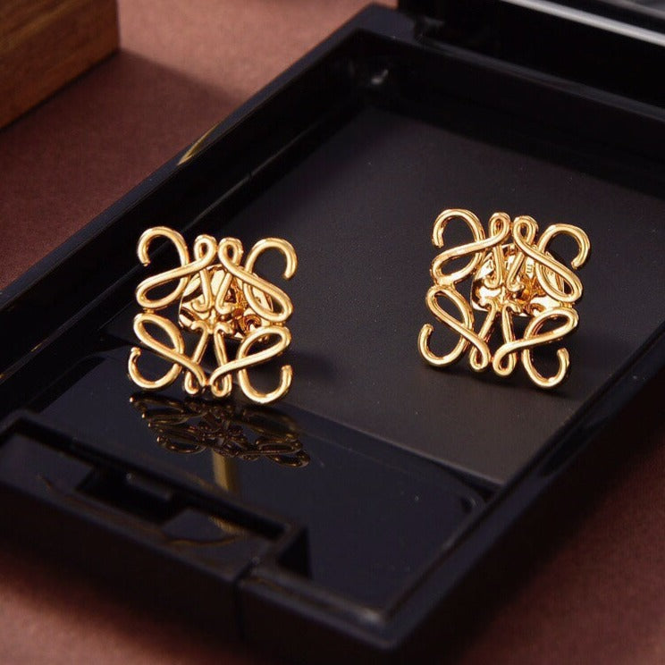 LOEWE ANAGRAM LARGE STUD GOLD EARRINGS