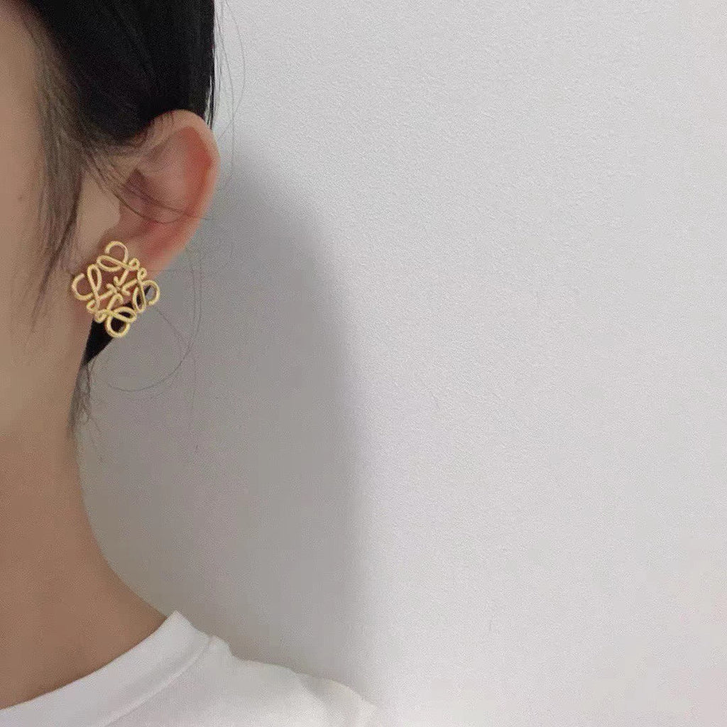 LOEWE ANAGRAM LARGE STUD GOLD EARRINGS
