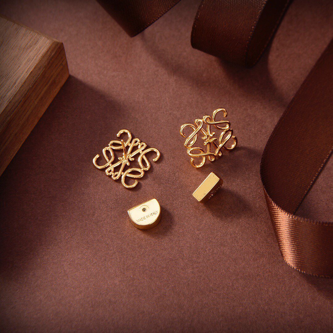 LOEWE ANAGRAM LARGE STUD GOLD EARRINGS