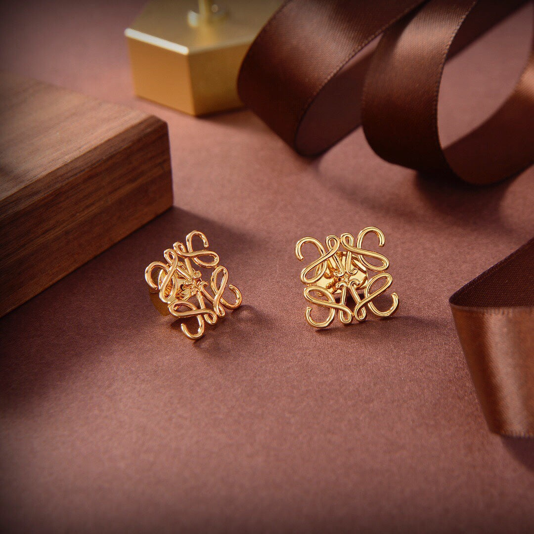 LOEWE ANAGRAM LARGE STUD GOLD EARRINGS