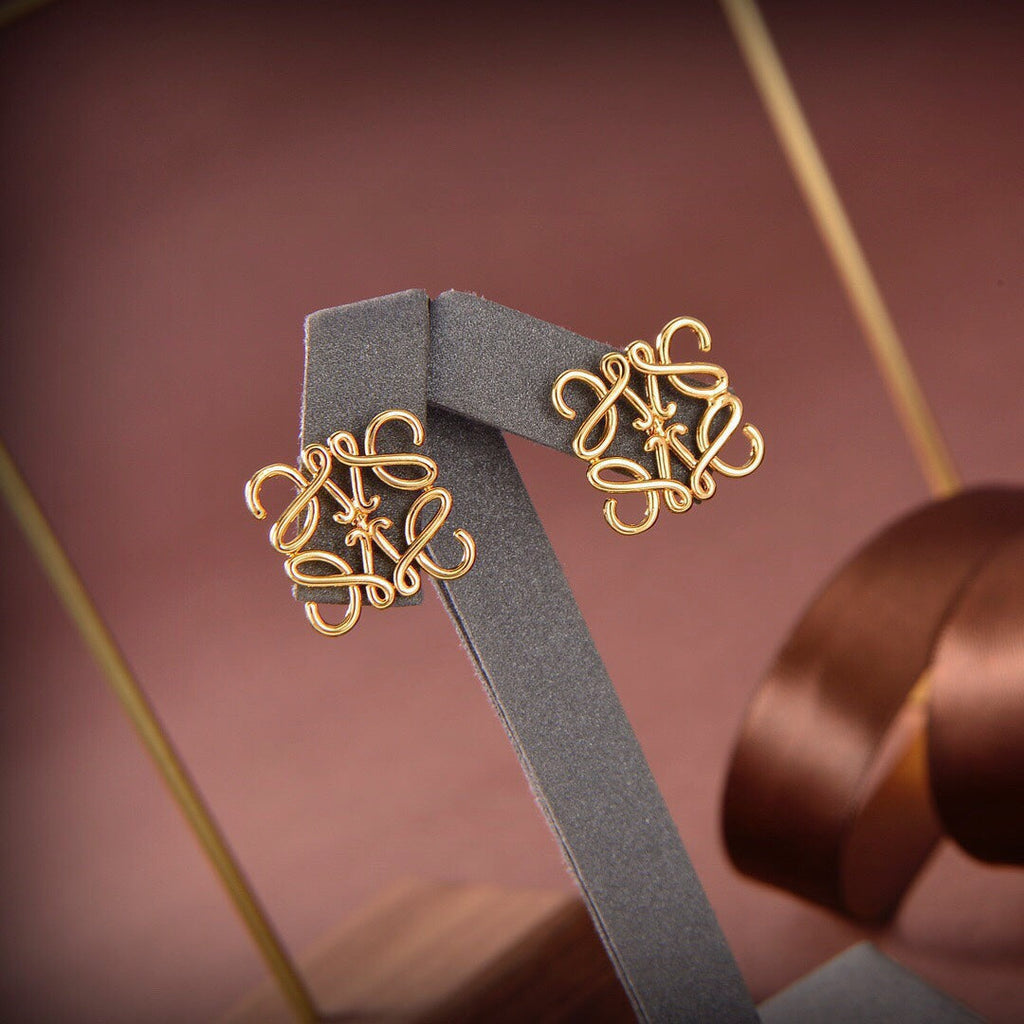 LOEWE ANAGRAM LARGE STUD GOLD EARRINGS