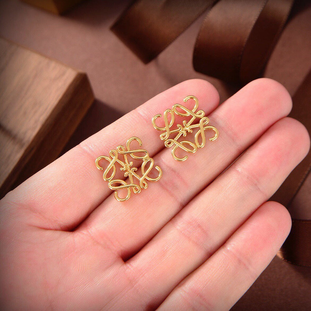 LOEWE ANAGRAM LARGE STUD GOLD EARRINGS