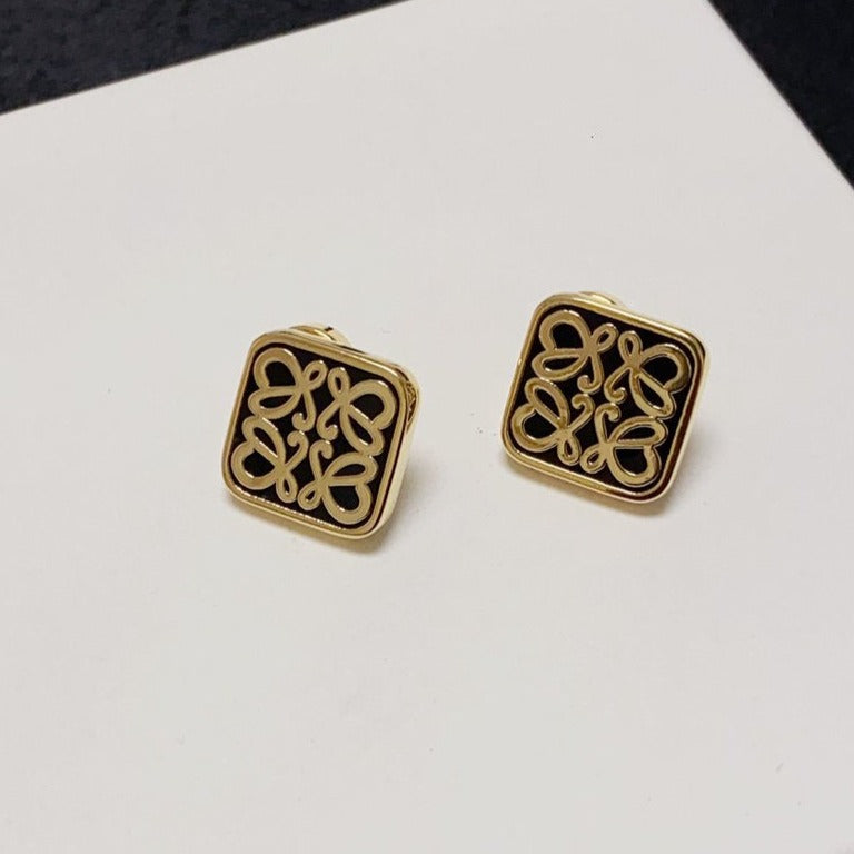 LOEWE ANAGRAM GOLD STUD SQUARE EARRINGS