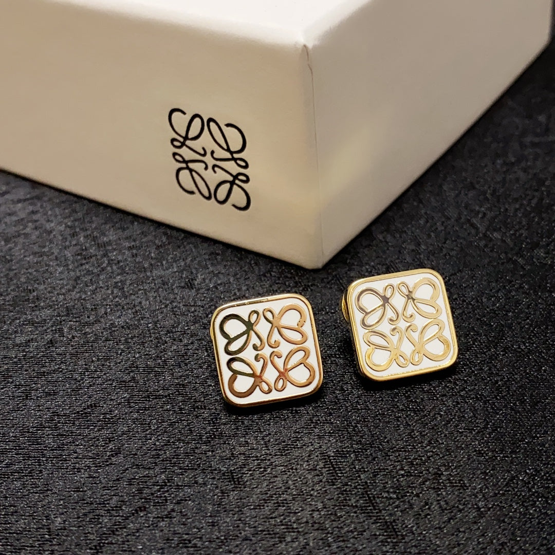 LOEWE ANAGRAM GOLD STUD SQUARE EARRINGS