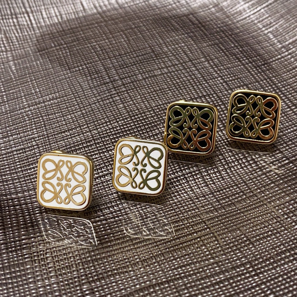 LOEWE ANAGRAM GOLD STUD SQUARE EARRINGS
