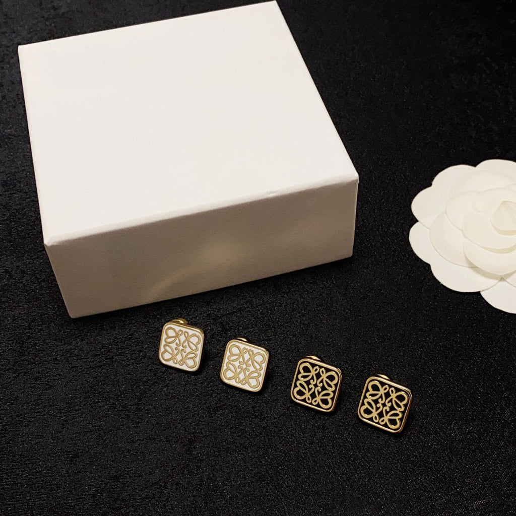 LOEWE ANAGRAM GOLD STUD SQUARE EARRINGS